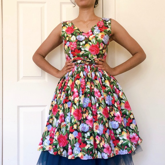 Vintage 1950s garden party dress Small DR - Picture 1 of 4